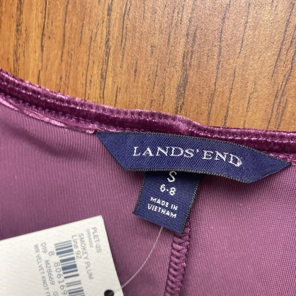 Lands End Small Velvet Knot Midi Dress Purple Stretch NWT - Picture 2 of 9